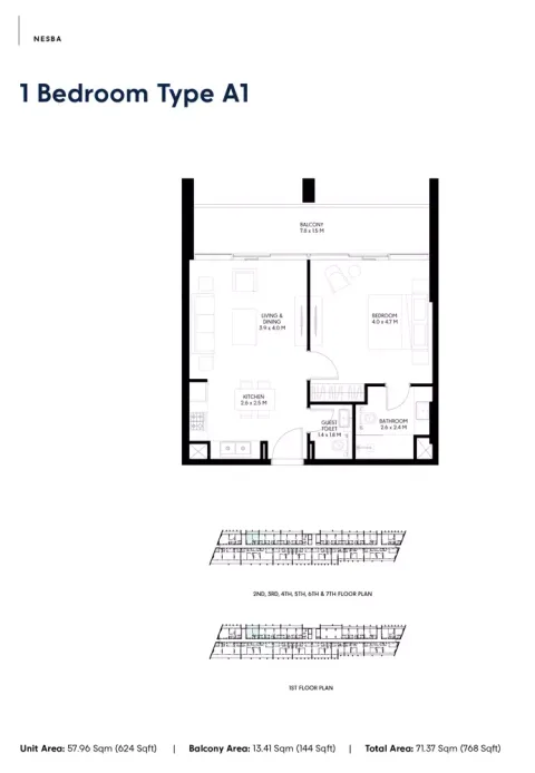 Floor plan, 1 Bed, 768 sq ft