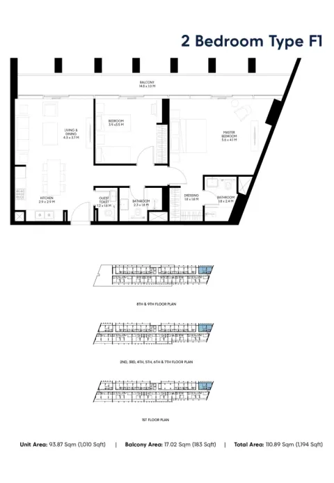 Floor plan, 2 Beds, 1,194 sq ft