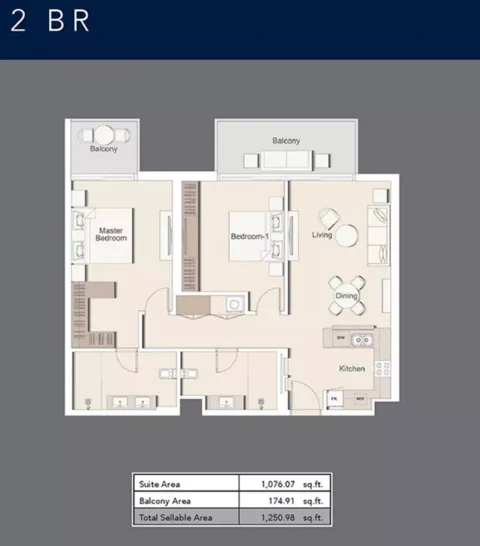 Floor plan, 2 Beds, 1,250 sq ft