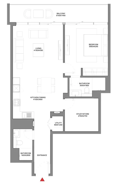 Floor plan, 1 Bed, 1,036 sq ft