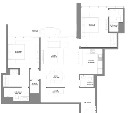 Floor plan, 2 Beds, 1,365 sq ft