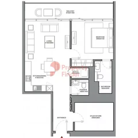 Floor plan, 1 Bed, 1,004 sq ft