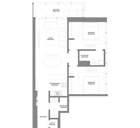 Floor plan, 2 Beds, 1,017 sq ft