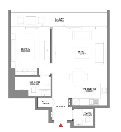Floor plan, 1 Bed, 771 sq ft