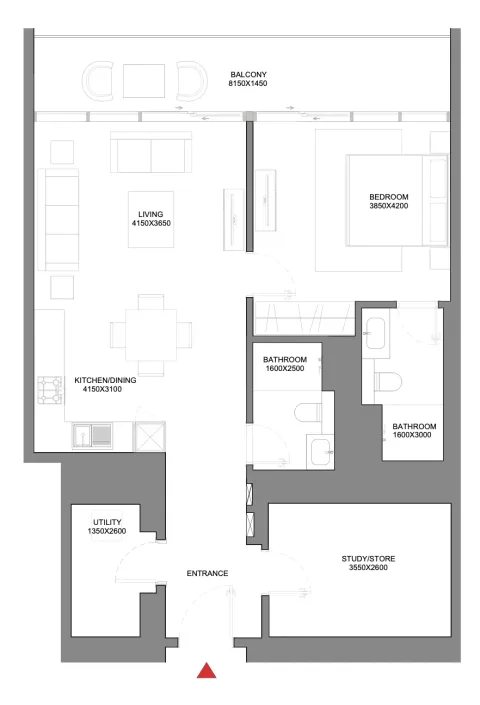 Floor plan, 1 Bed, 1,059 sq ft