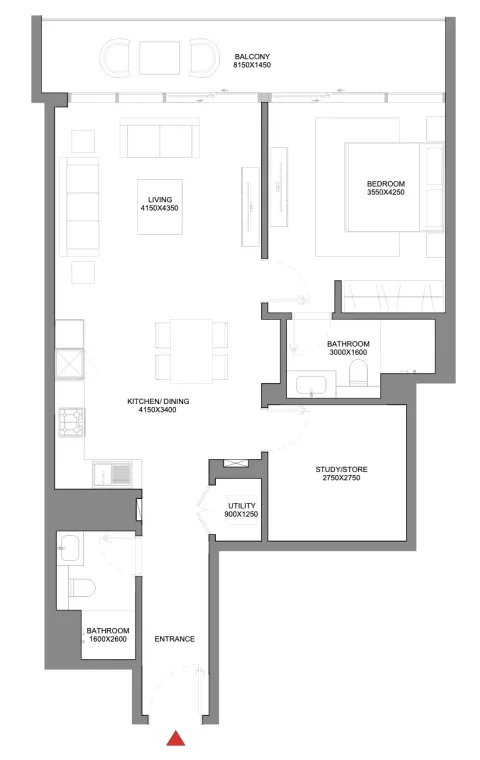 Floor plan, 1 Bed, 1,144 sq ft