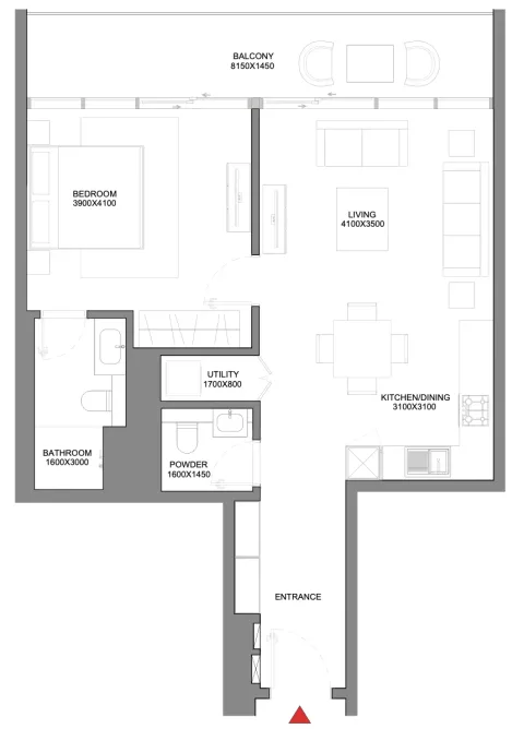Floor plan, 1 Bed, 876 sq ft