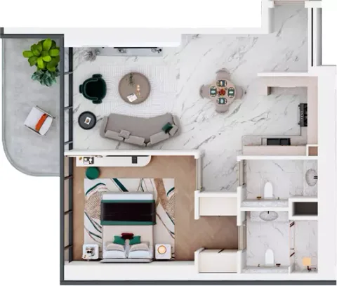 Floor plan, 1 Bed, 746 sq ft