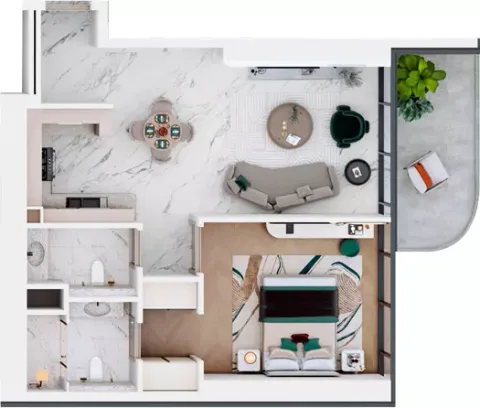 Floor plan, 1 Bed, 746 sq ft