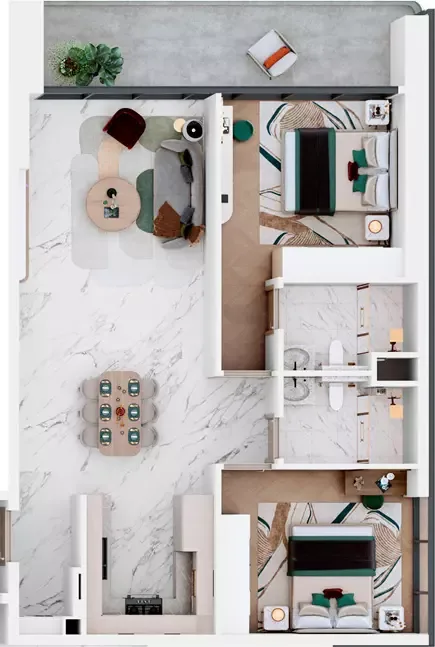 Floor plan, 2 Beds, 1,073 sq ft