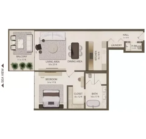 Floor plan, 1 Bed, 1,440 sq ft