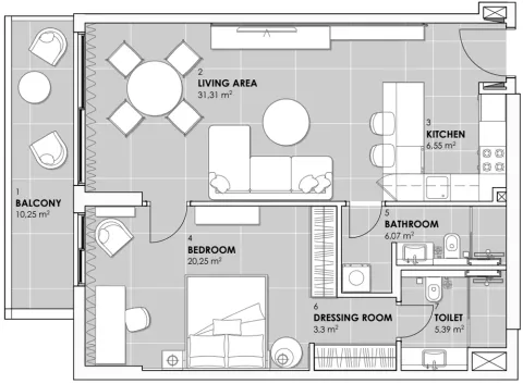 Floor plan, 1 Bed, 897 sq ft