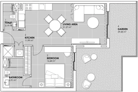 Floor plan, 1 Bed, 954 sq ft
