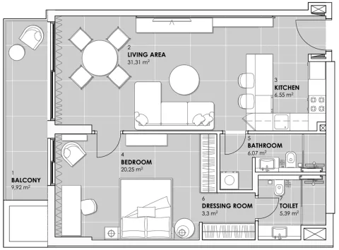 Floor plan, 1 Bed, 893 sq ft