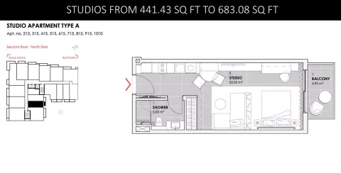Floor plan, Studio, 683 sq ft