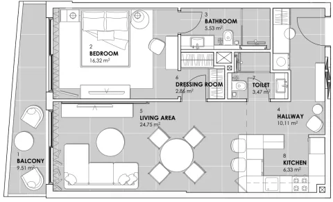 Floor plan, 1 Bed, 846 sq ft