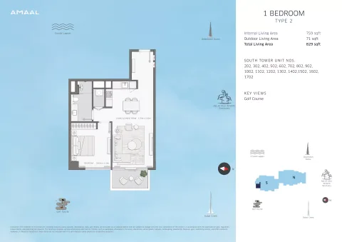 Floor plan, 1 Bed, 829 sq ft