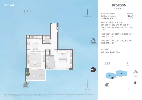 Floor plan, 1 Bed, 956 sq ft