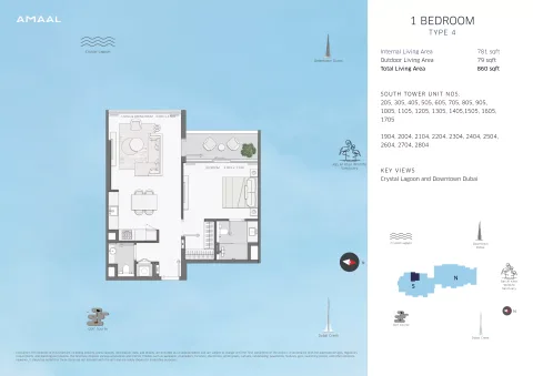 Floor plan, 1 Bed, 860 sq ft