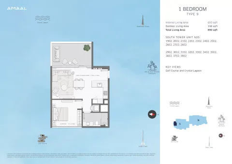 Floor plan, 1 Bed, 890 sq ft