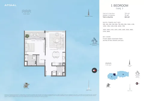 Floor plan, 1 Bed, 866 sq ft
