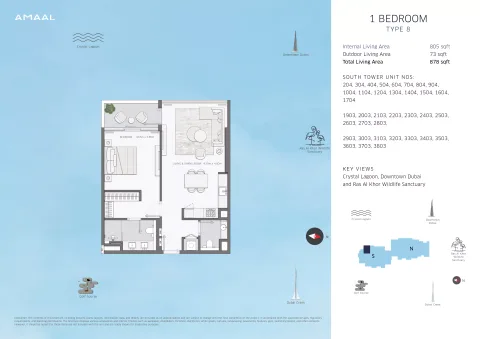 Floor plan, 1 Bed, 878 sq ft