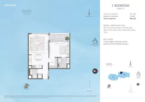 Floor plan, 1 Bed, 866 sq ft