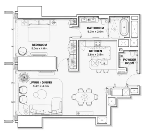 Floor plan, 1 Bed, 788 sq ft