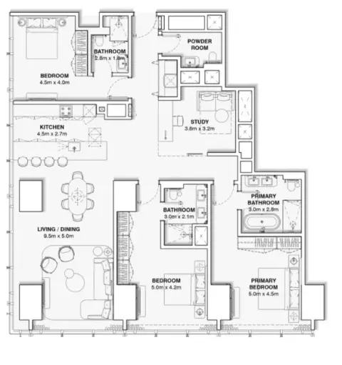 Floor plan, 4 Beds, 2,033 sq ft