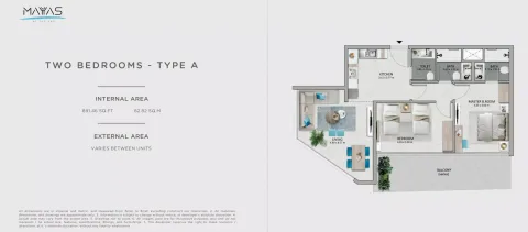 Floor plan, 2 Beds, 891 sq ft