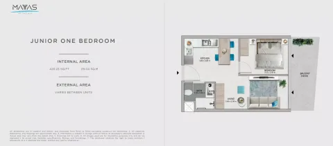 Floor plan, 1 Bed, 420 sq ft