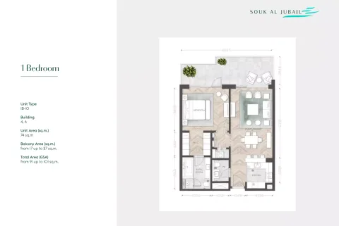 Floor plan, 1 Bed, 979 sq ft