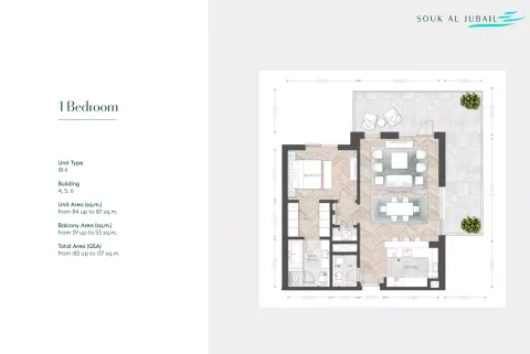Floor plan, 1 Bed, 1,323 sq ft