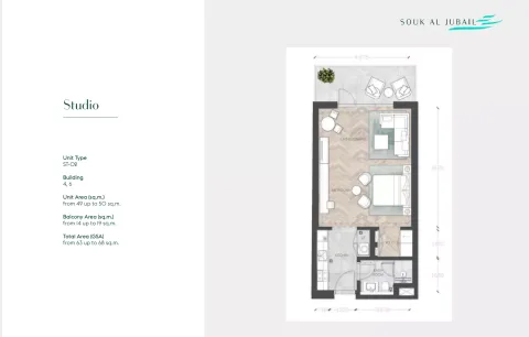 Floor plan, Studio, 678 sq ft