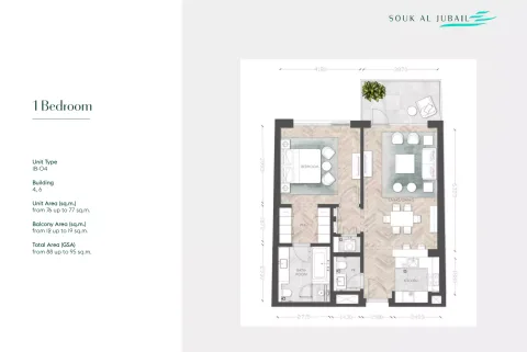 Floor plan, 1 Bed, 947 sq ft
