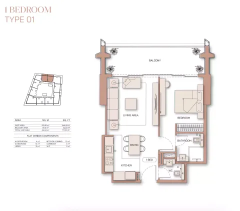 Floor plan, 1 Bed, 717 sq ft