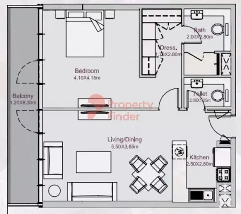 Floor plan, 1 Bed, 850 sq ft