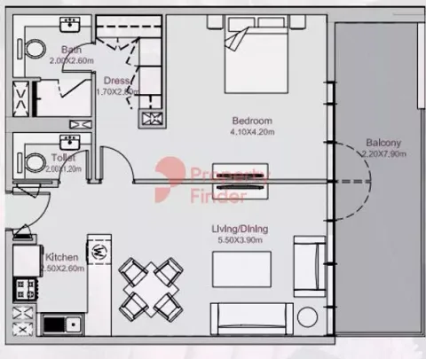 Floor plan, 1 Bed, 930 sq ft