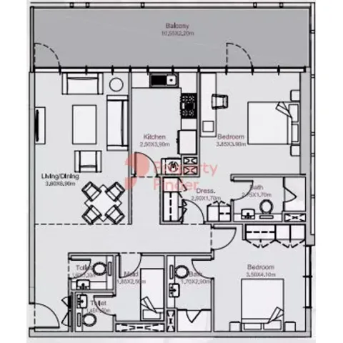 Floor plan, 2 Beds, 1,395 sq ft