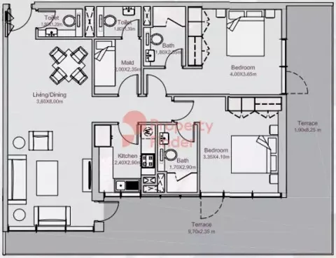 Floor plan, 2 Beds, 1,565 sq ft