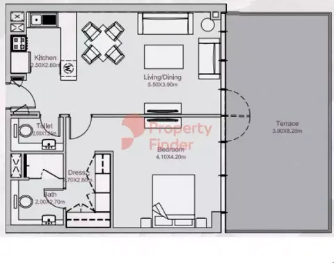 Floor plan, 1 Bed, 1,090 sq ft