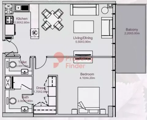 Floor plan, 1 Bed, 865 sq ft