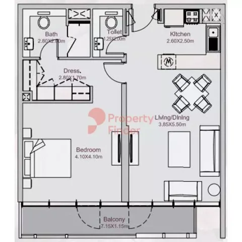 Floor plan, 1 Bed, 830 sq ft