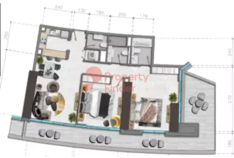 Floor plan, 2 Beds, 182 sq ft