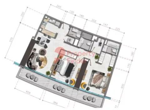 Floor plan, 2 Beds, 127 sq ft
