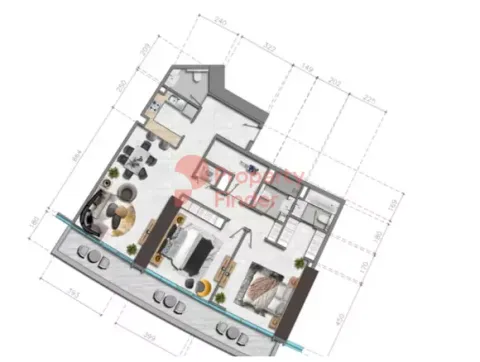 Floor plan, 2 Beds, 141 sq ft