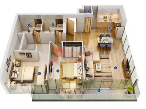 Floor plan, 2 Beds, 1,165 sq ft