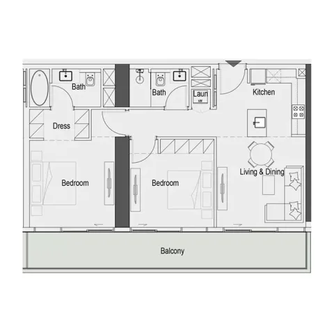 Floor plan, 2 Beds, 1,060 sq ft