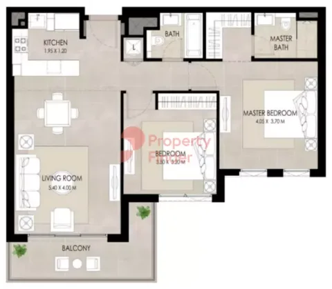 Floor plan, 2 Beds, 1,006 sq ft
