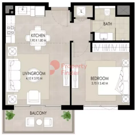 Floor plan, 1 Bed, 637 sq ft